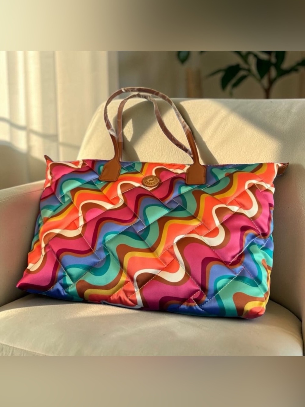 Kurt Geiger NWT Recycled Shopper Bag. Multicolor Wave-Print Women's Tote Bag